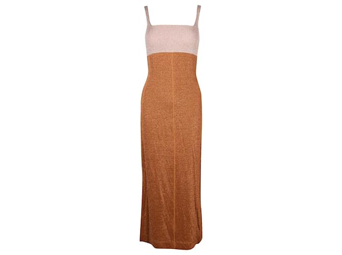 M Missoni Two-Tone Metallic Knit Maxi Dress in Bronze Polyamide Nylon  ref.667652