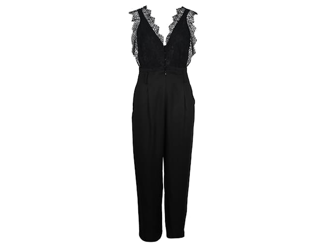 Sandro Floral Lace and Gabardine Jumpsuit in Black Lyocell Cellulose fibre  ref.667654