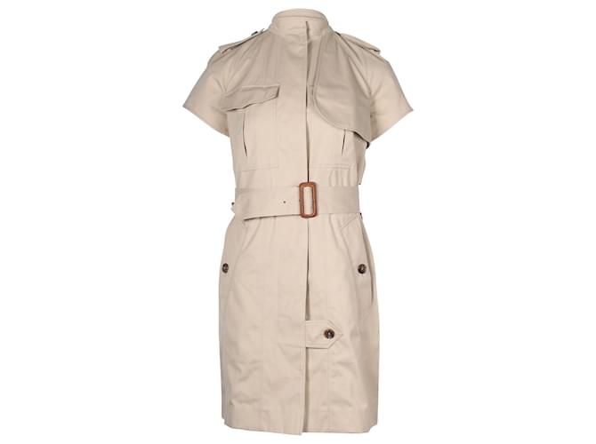 Céline Celine Short Sleeved Trench Coat Dress in Beige Cotton  ref.667658