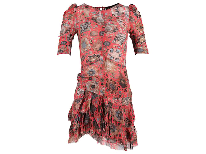 Isabel Marant Printed Blouse and Skirt in Red Silk   ref.667686