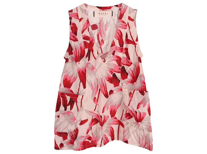 Marni Floral-Printed Sleeveless Top in Red Cotton  ref.667688