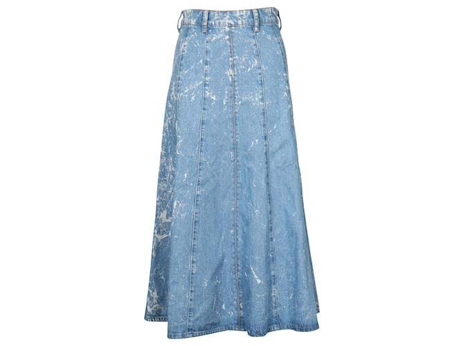 Ganni Bleached High-Rise Midi Skirt in Blue Cotton Denim   ref.667712