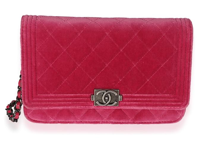 Chanel Pink Velvet Boy Wallet On Chain  Leather  ref.667764