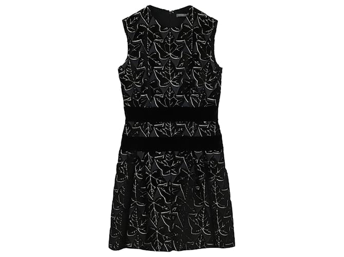 Alexander McQueen Ivy Print Kleid mit Samtbändern aus schwarzer Seide  ref.667799