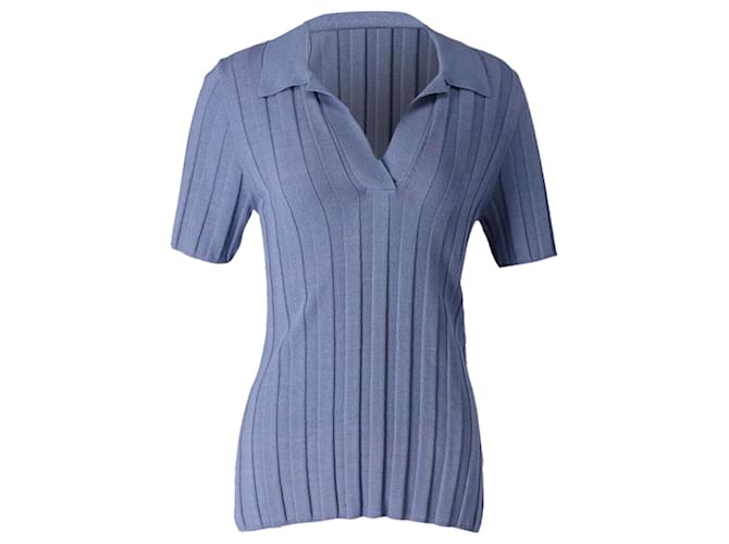 Joseph Knitted Polo Shirt in Blue Viscose  Cellulose fibre  ref.667802