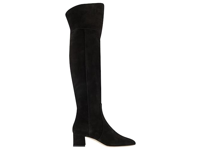 Aeyde Letizia 45Mm Thin Block Square in leatherToe Over The Knee Boot Black  ref.667818