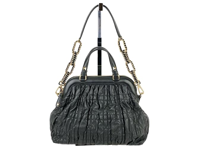 Dior Dior Bag Christian Gaufre Leather Cannage Delices Black Leather Shoulderbag B230   ref.667834