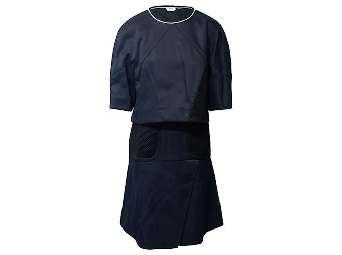 Vestido Fendi con capa y detalle de malla en poliamida azul marino Nylon  ref.667847