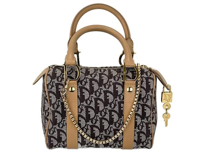 Dior Christian  Bag Trotter Mini Boston Brown Canvas Leather Hand Bag Purse B289   ref.667919