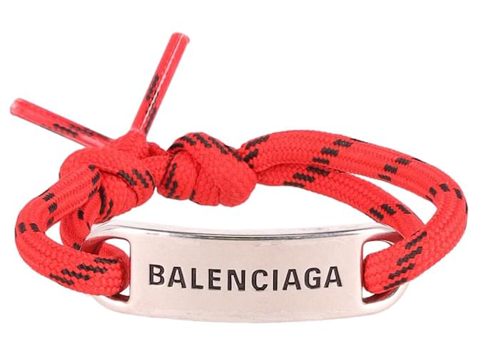 Plattiertes Kordelarmband mit eingraviertem Balenciaga-Logo aus rotem Polyester  ref.667935