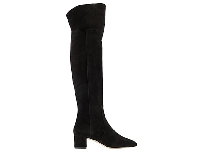 Aeyde Letizia 45Mm Thin Block Square in leatherToe Over The Knee Boot Black  ref.667936