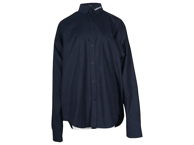 Camicia Balenciaga a maniche lunghe con bottoni sul davanti in cotone blu navy scuro  ref.667953