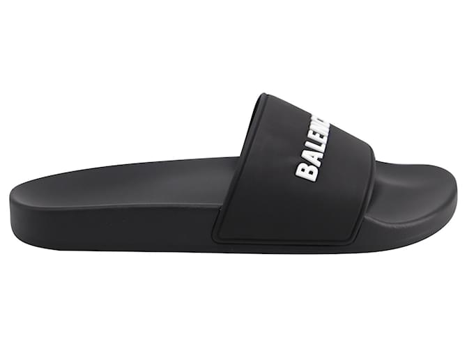 Balenciaga Pool Logo Slide Sandals in Black Rubber  ref.668003