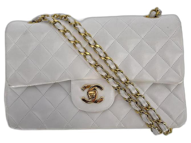 chanel classic flap bag small white