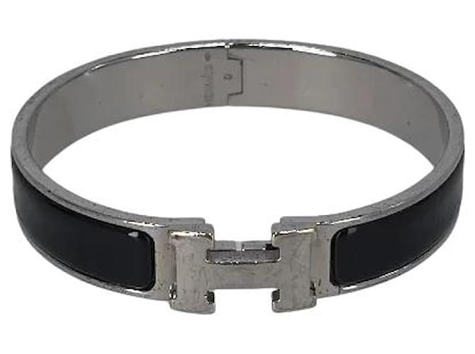 Black Metal Hermès Clic HH Bracelet  ref.668453