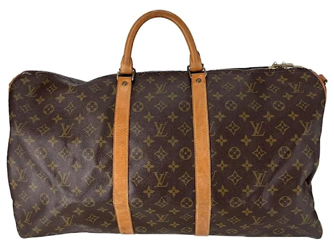 Neverfull Brown Coated Canvas Louis Vuitton Keepall Cloth  ref.668594