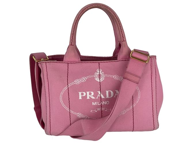 Tote Prada Canapa-Tasche aus bedrucktem Canvas in Rosa Pink Leinwand  ref.668928