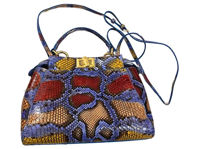 Fendi blue Python Mini Peekaboo Bag Multiple colors Leather Exotic