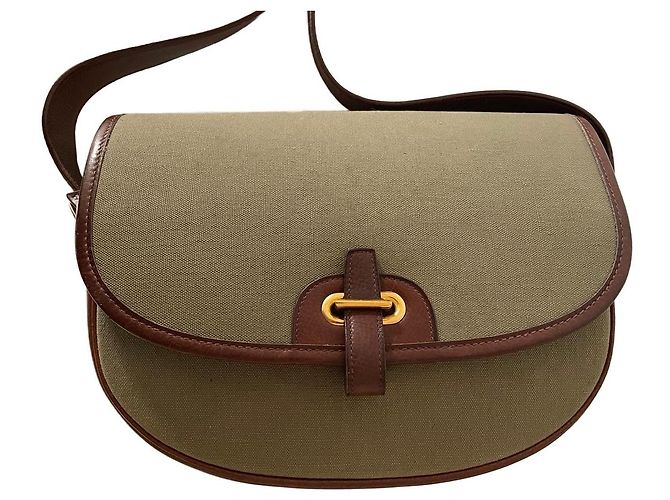 Balle de Golf Hermès Bolsa de bola de golfe em lona verde e couro marrom Caqui