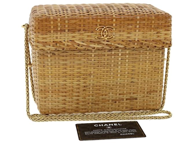CHANEL Basket Chain Shoulder Bag Leather rattan Beige CC Auth 31932a  ref.669198