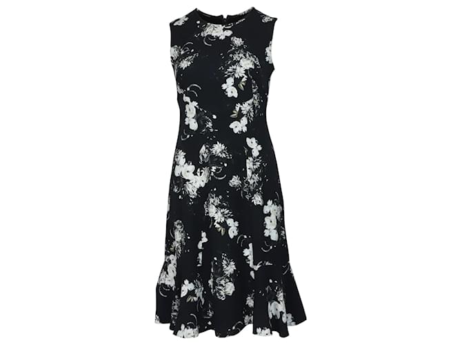 Erdem Jana Floral Knee Length Dress in Black Crepe Viscose Cellulose fibre  ref.669287