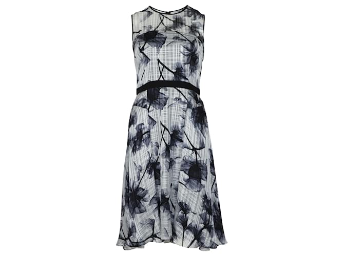 Jason Wu Sleeveless Knee Length Floral Dress in White Silk Blue Navy blue  ref.669302