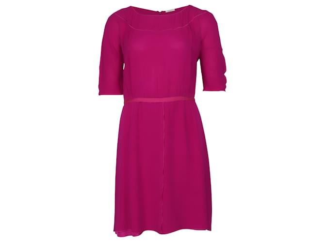 Nina Ricci Long Sleeve Knee Length Dress in Pink Silk  ref.669305