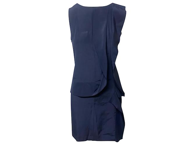 Diane Von Furstenberg Ruffle Dress in Navy Blue Silk  ref.669306