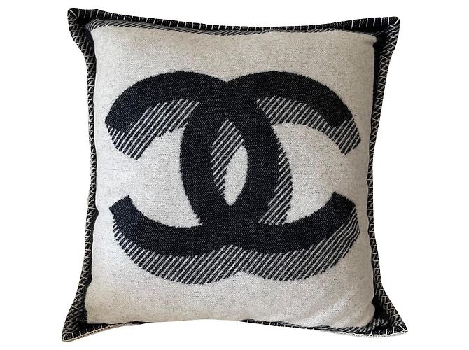 Chanel Black Beige Large CC Wool Cashmere Square Pillow Multiple colors 
