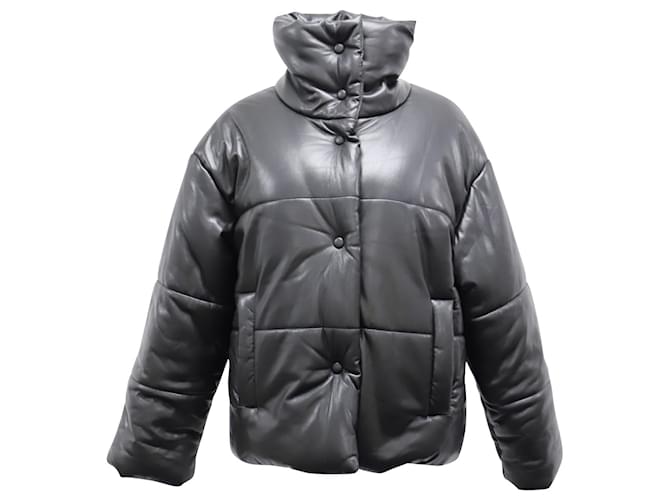 Nanushka Hide Vegan Leather Puffer Jacket in Black Polyester  ref.669529