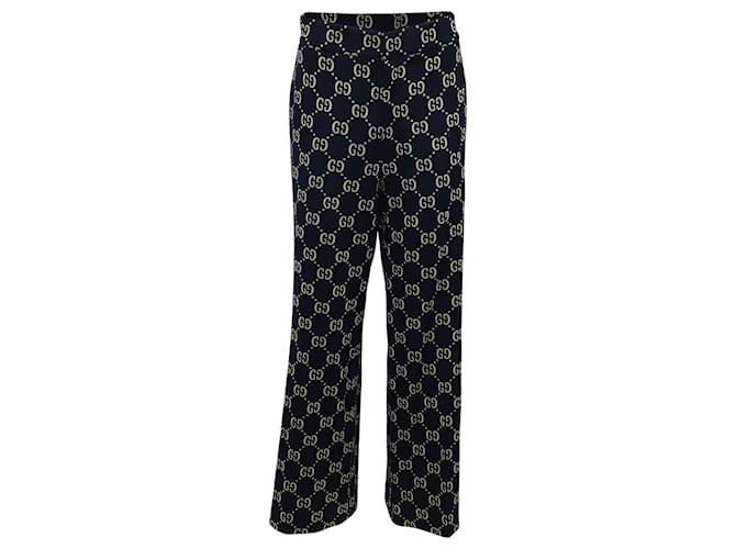 Gucci GG Logo-Jacquard High-Rise Trousers In Navy Blue Cotton ref