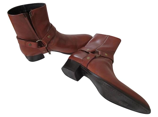 Saint Laurent Wyatt Harness Boots, Pointure 46. Brown Leather  ref.669674