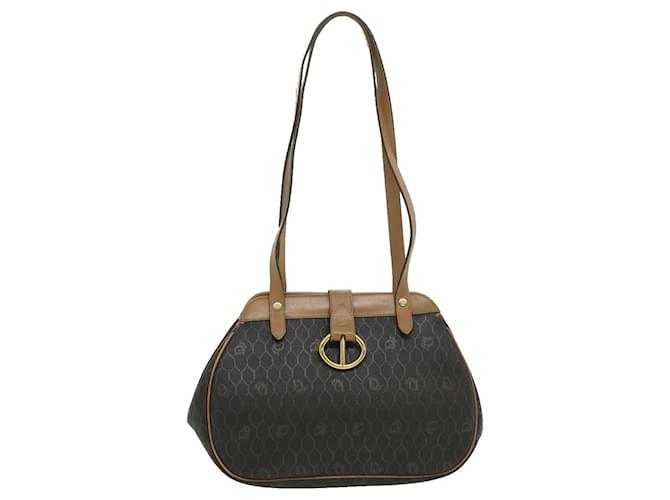Christian Dior Honeycomb Canvas Shoulder Bag PVC Leather Black Auth bs2269 Brown  ref.669729