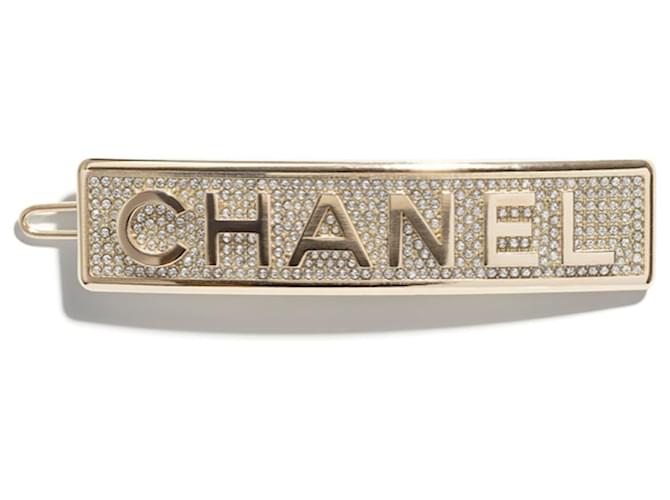 Gancho de cabelo Chanel Gold tom Metal Strass Dourado  ref.669839