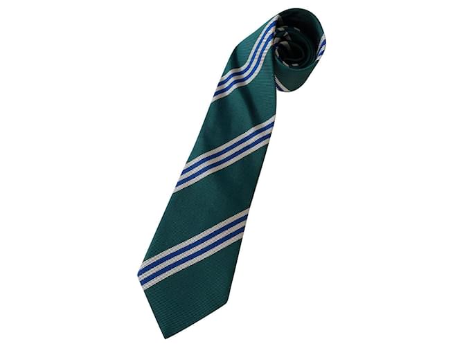 Autre Marque Gilles de Prince tie in woven silk - New Blue Cream Dark green  ref.669868