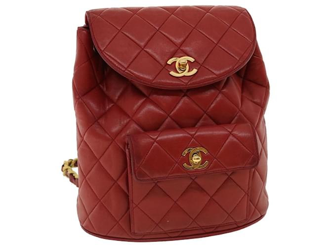 CHANEL Matelasse Chain Hand Bag Lamb Skin Red CC Auth 31892a  ref.670196