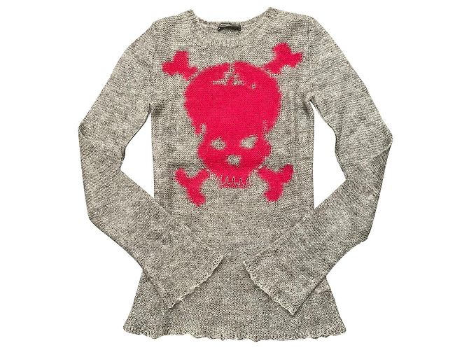 Alexander McQueen Pullover Rot Grau Mohair Wolle 