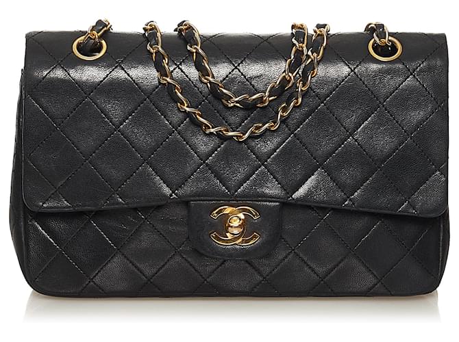 Chanel Black Classic Small Lambskin Leather Single Flap Bag ref