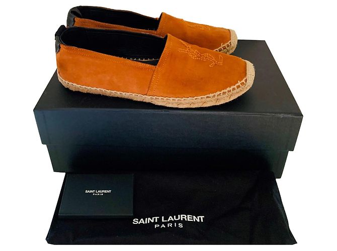 Espadrilles Saint Laurent Monogram en daim marron clair