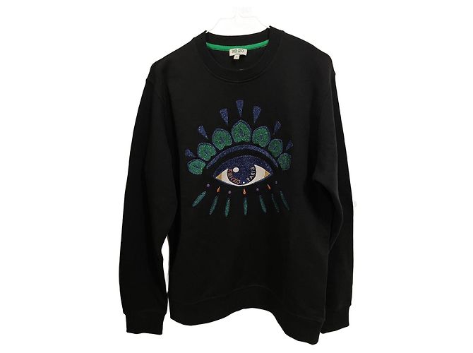 Kenzo Sweatshirt aus schwarzer Baumwolle mit Logo Stickerei