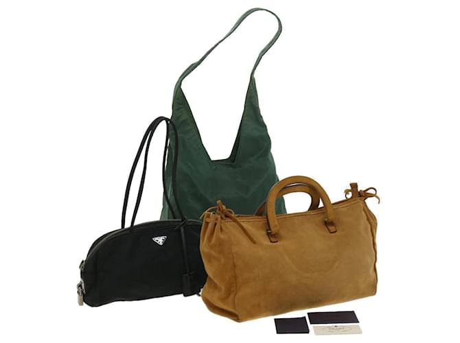 Prada Hand Bag Nylon 3Set Brown Green Auth ar7625  ref.670711