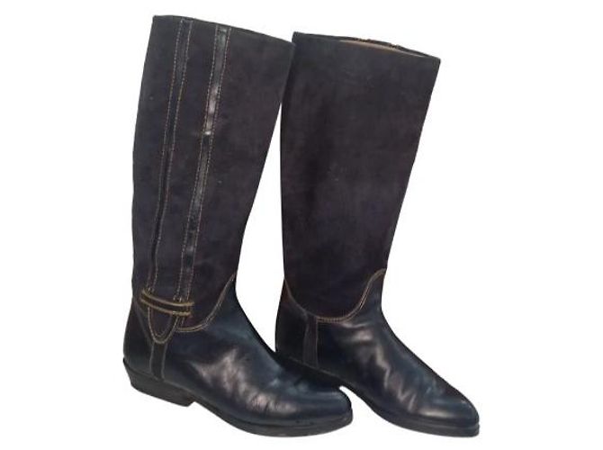 Autre Marque Botas de camurça e couro azul marinho