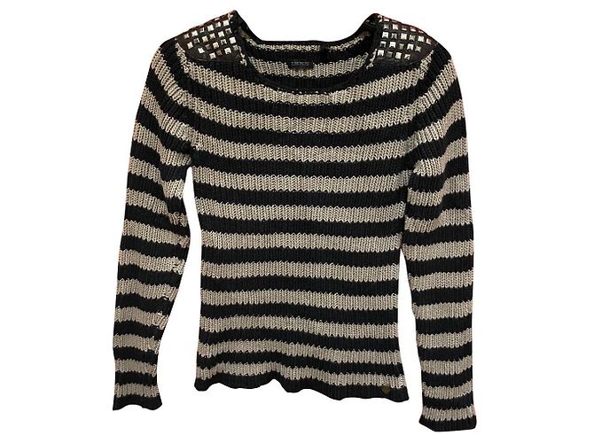 Pull Ikks en coton rayé noir et gris Taupe 