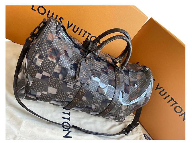 Montsouris Louis Vuitton Keepall 50 CON TRACOLLA Monogramma Scacchi Marrone 