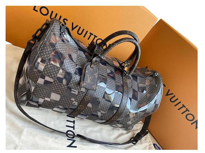 Montsouris Louis Vuitton keepall 50 WITH SHOULDER STRAP Monogram Chess Brown Acrylic  ref.671004