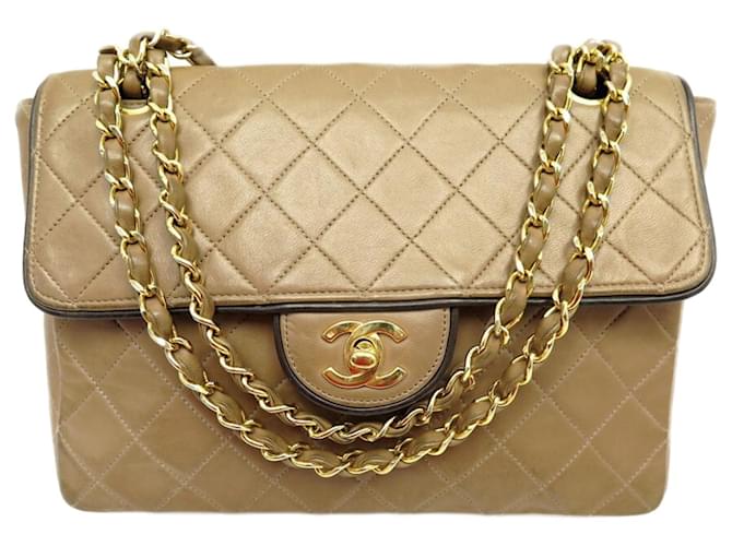 VINTAGE CHANEL HANDBAG WITH CLASSIC TIMELESS FLAP CUIR MATELASSE PURSE Brown Leather  ref.671067