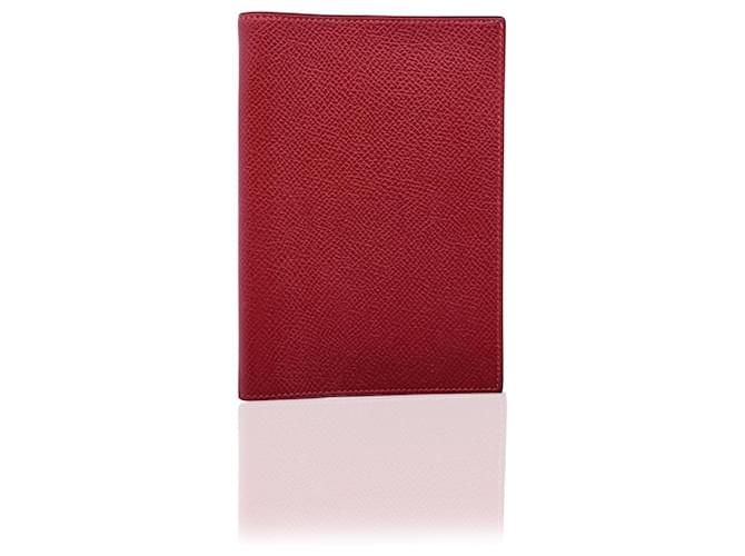 Hermès Hermes Vintage rotes Leder einfache Tagesordnungs-Notizbuch-Abdeckung  ref.671192