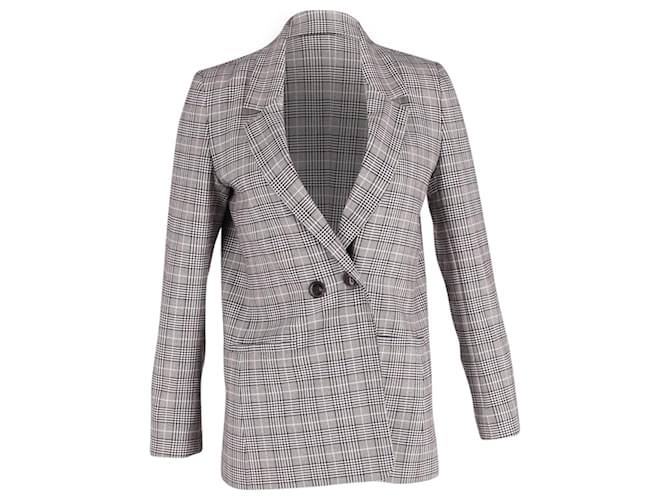 Anine Bing Double-Breasted Plaid Blazer in Grey Polyester  ref.671510