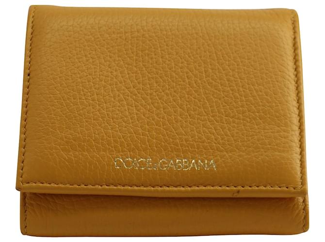 Dolce & Gabbana Tri-Fold Wallet in Mustard Yellow Grained Leather  ref.671606
