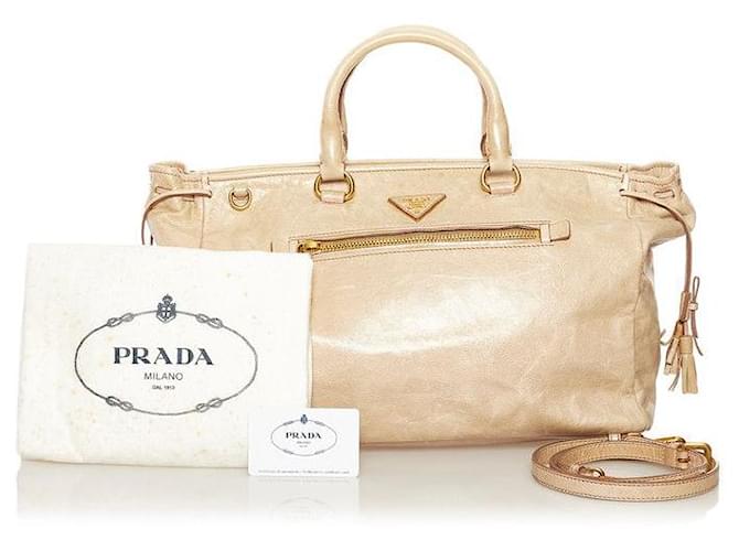 prada Vitello Shine Handbag beige Leather Pony-style calfskin  ref.671674